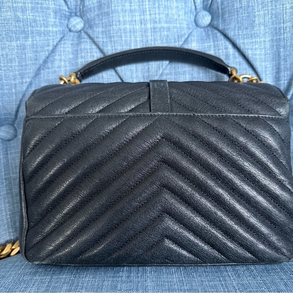Saint Laurent Medium College Bag Black Chevron YSL Chain Shoulder Authentic - Picture 3 of 17